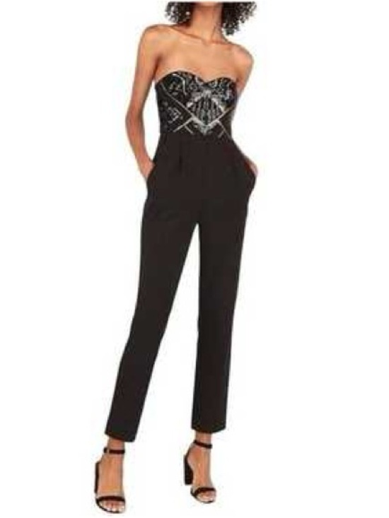 Express Pants - Express Black Strapless Sequin Bust Jumpsuit